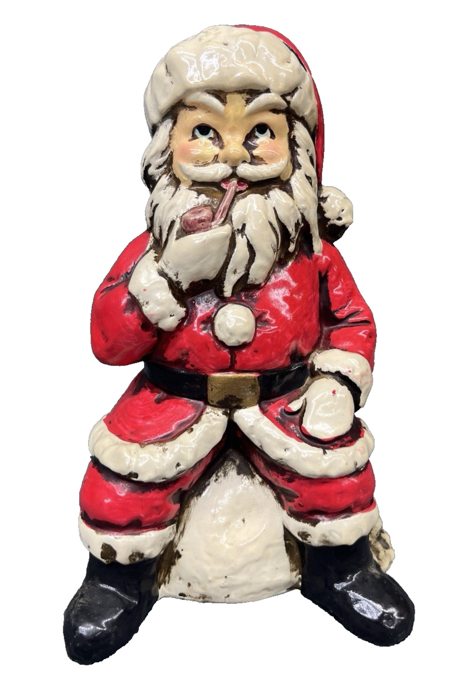 Vintage RB Japan Chalkware Santa Claus Figurine Smoking Pipe Sitting Plaster